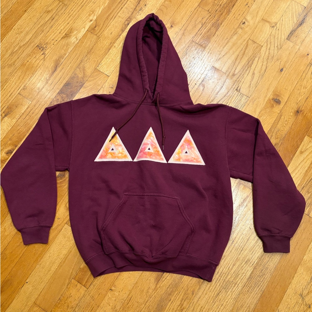 Tri Delta Greek Letters Hoodie - Maroon/Wine- Size M